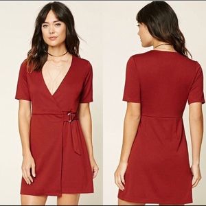 Forever 21 Contemporary maroon red wrap belted dress S